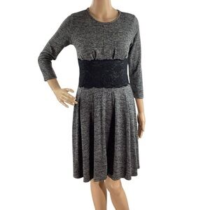 Cato Knit Fit and Flare Dress Black Lace Waist Gray Small